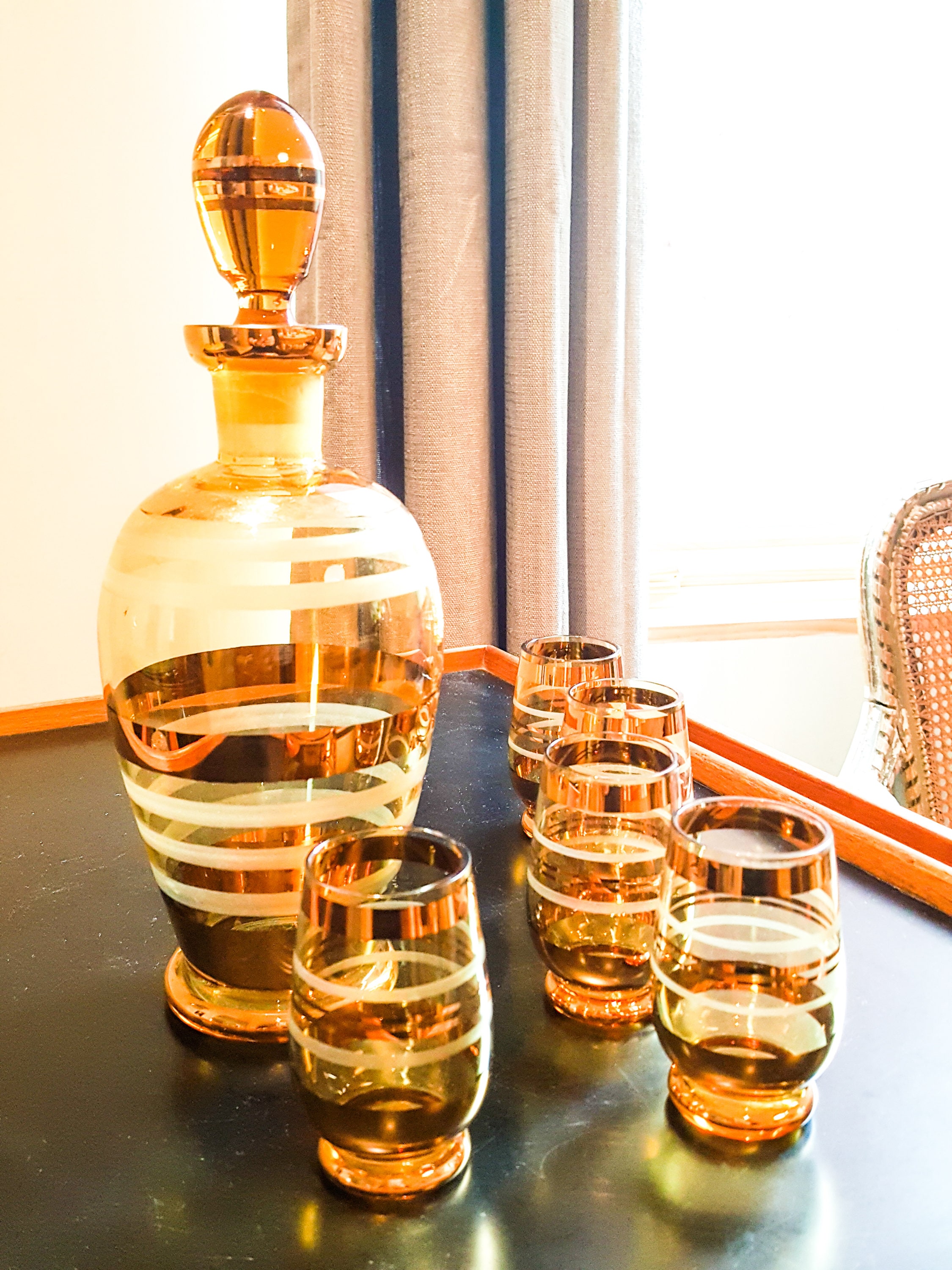 Mid Century Liquor Decanter In Gold and Gilt Glass with Gold