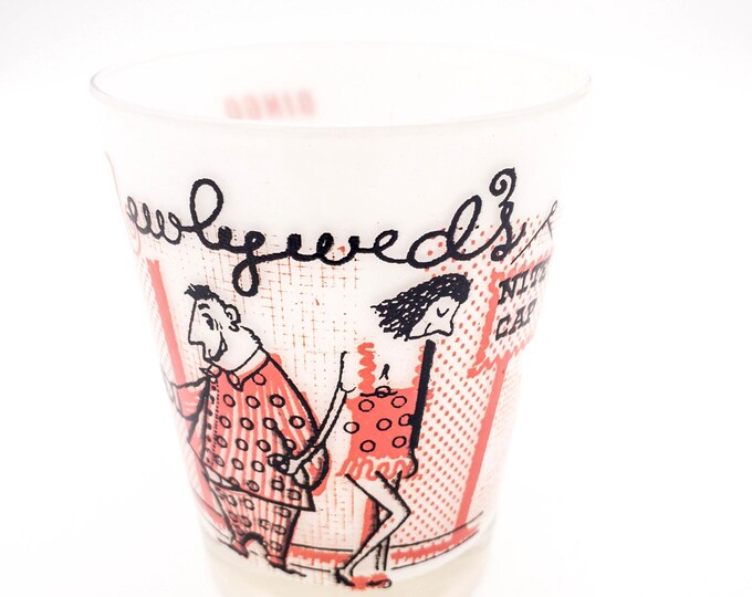 Large Novelty Bar Glass for Newlyweds. Great Graphics and cute gags