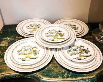 5 Place Settings  Set of Dishes from Norway. Dinner Plate. Salad and Dessert Plate. Figgjo Flint Turi Design. Market Pattern