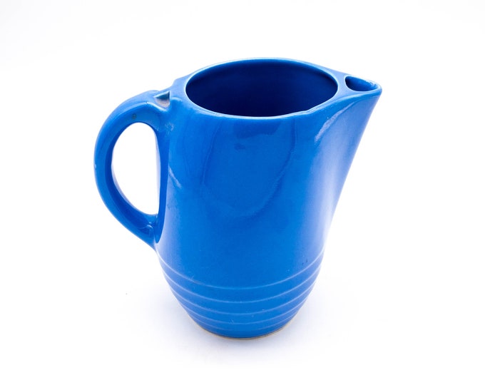 Beautiful Periwinkle Blue Deco Ceramic Ribbed Pitcher