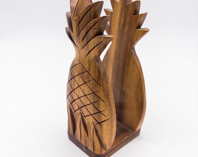 Wonderful VTG MCM 60’s Hand Carved Wood Napkin Holder Koa Wood  Pineapple
