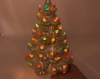 Stunning Vintage Ceramic Christmas Tree with Multicolor Bulbs . Douglas Fir