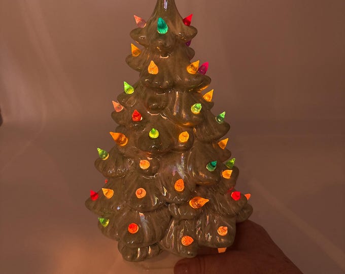 Stunning Vintage Ceramic Christmas Tree with Multicolor Bulbs . Douglas Fir