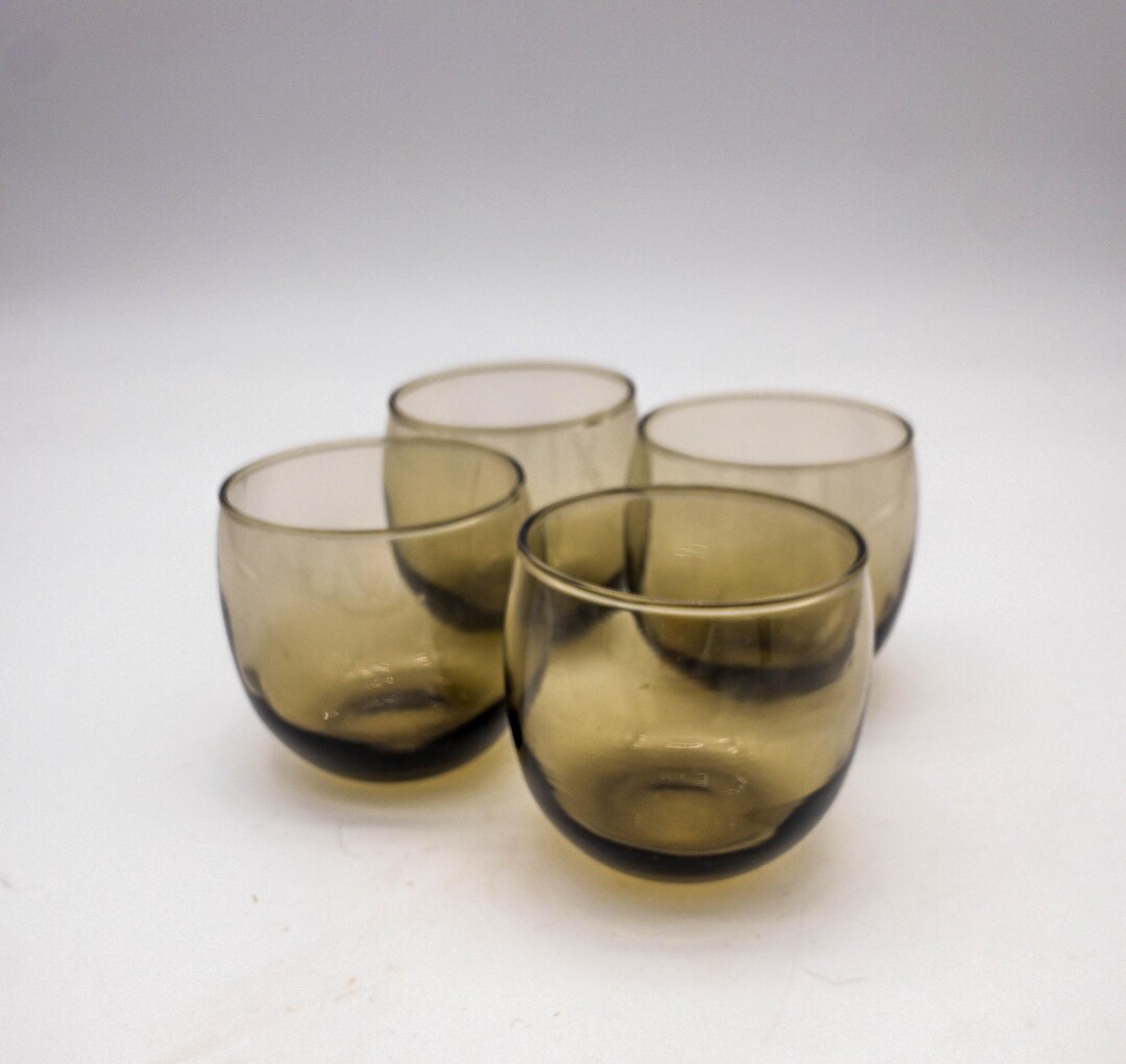 Stunning Set of 4 Mid Century Smokey Brown Roly Poly Lo Ball Glasses - Etsy