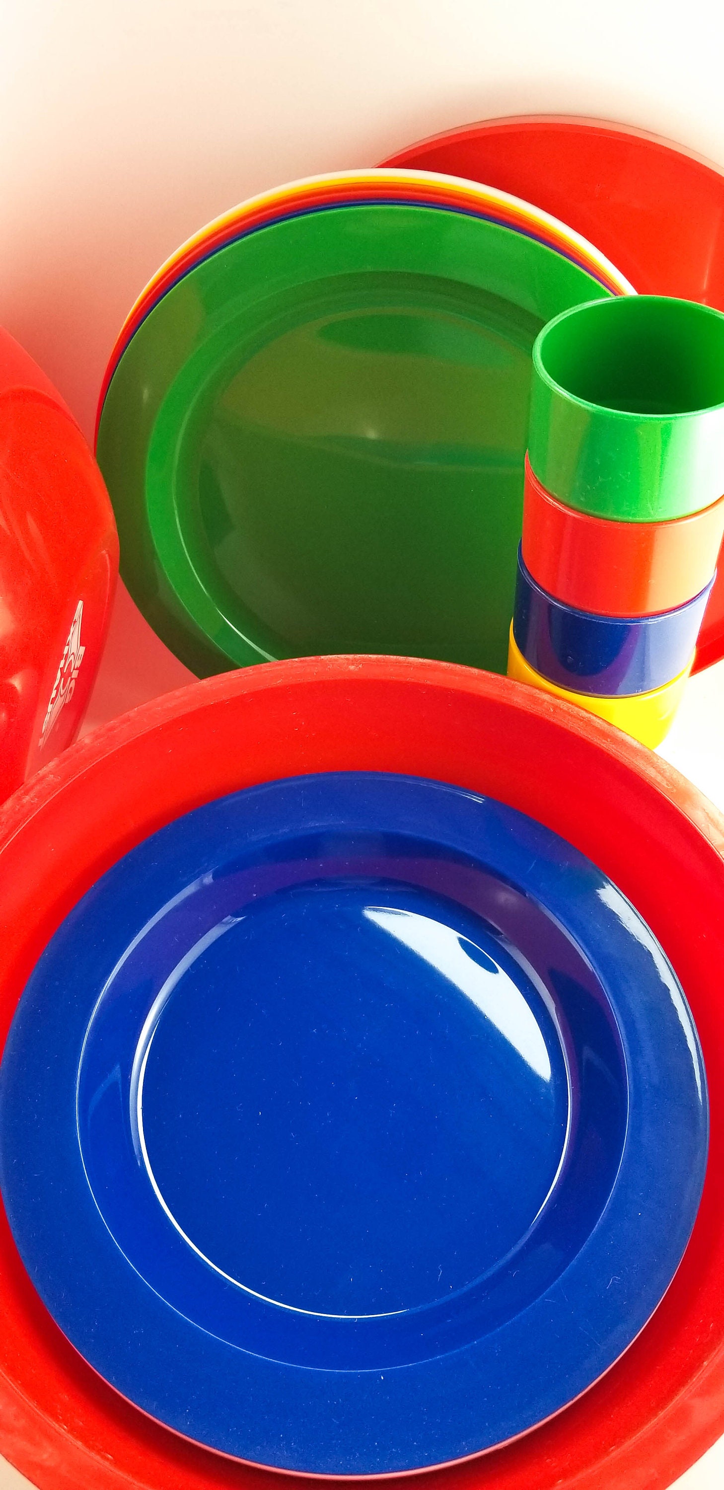 30 Piece MultiColored Plastic Picnic Set All Packaged Up in a Red
