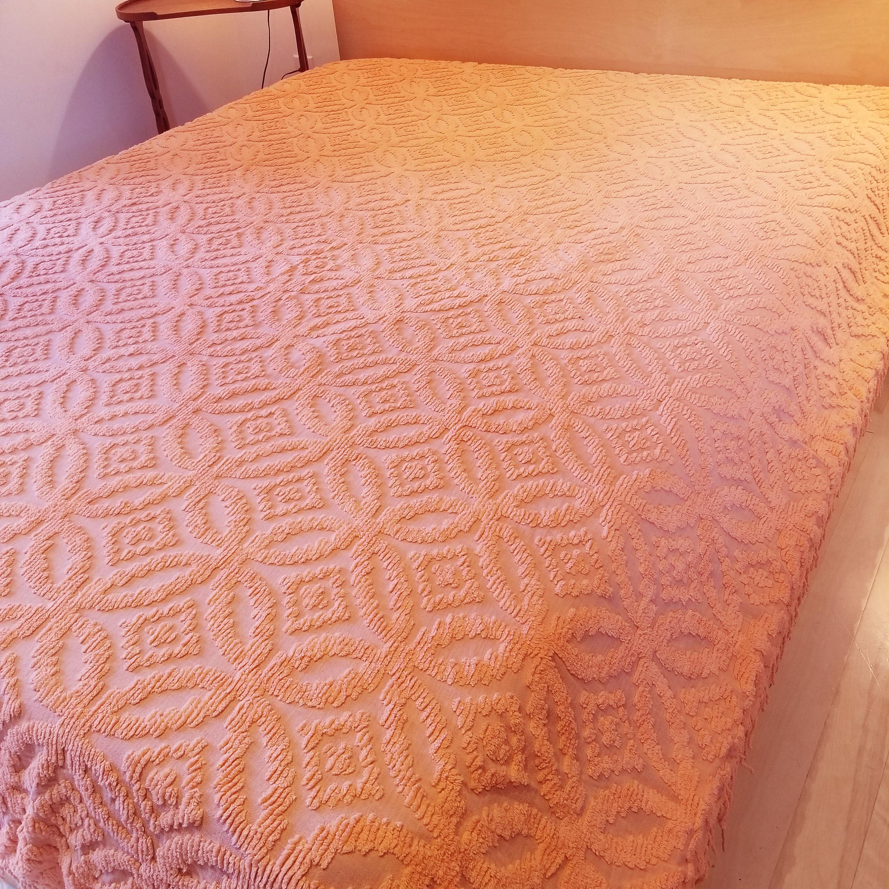 Salmon Colored Double Chenille Bedspread in Double Wedding