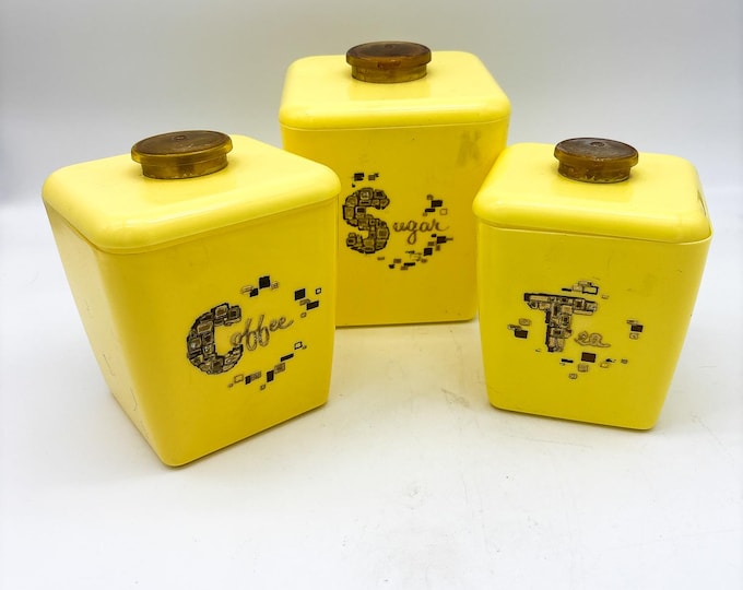Classic Yellow Kitchen Canisters, Coffee, Tea, Sugar, Nesting