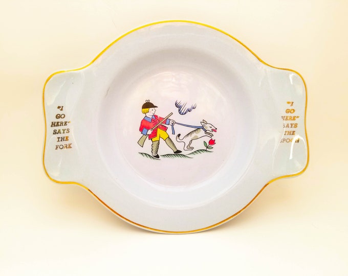 Children's Supper Bowl with Picture and Spoon and Fork Rest