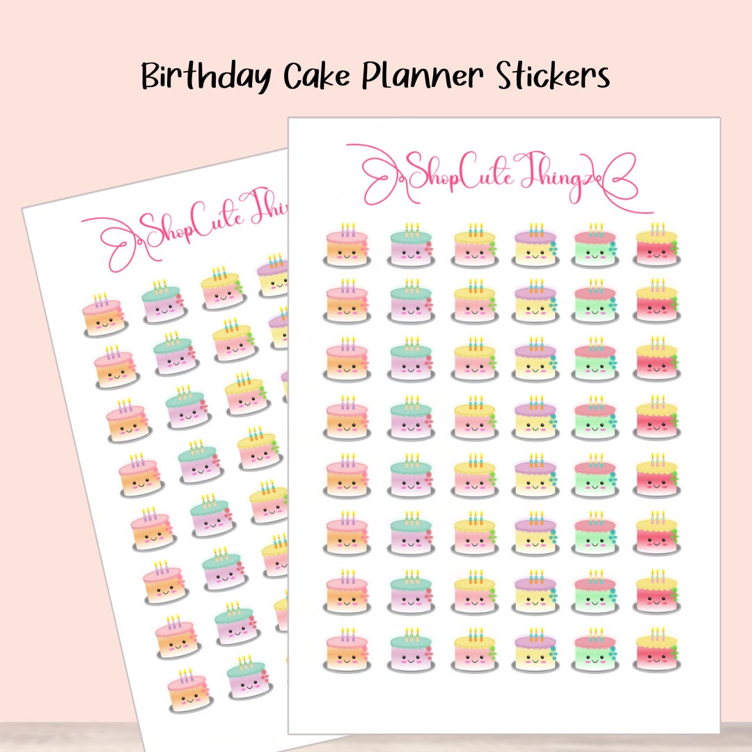 Cute Kawaii Birthday Cake Planner Stickers Matte Planner Stickers ...