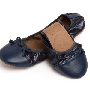 Talaria Wohnungen Marineblau Luxus faltbare Ballerinas, Hochzeit Ballerinas, Ballerinas für die Arbeit, faltbare Wohnungen für Reisen, Cinderollies, Schuh Bild 7