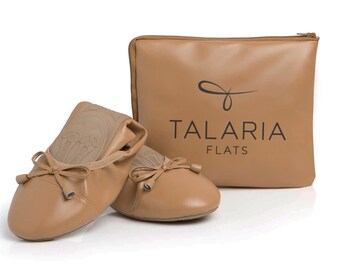 Talaria Flats Caramel Luxury Foldable Ballet Flats,Wedding Ballet Flats,Ballet Flats for Work,Foldable Flats for Travel,Cinderollies,Shoe