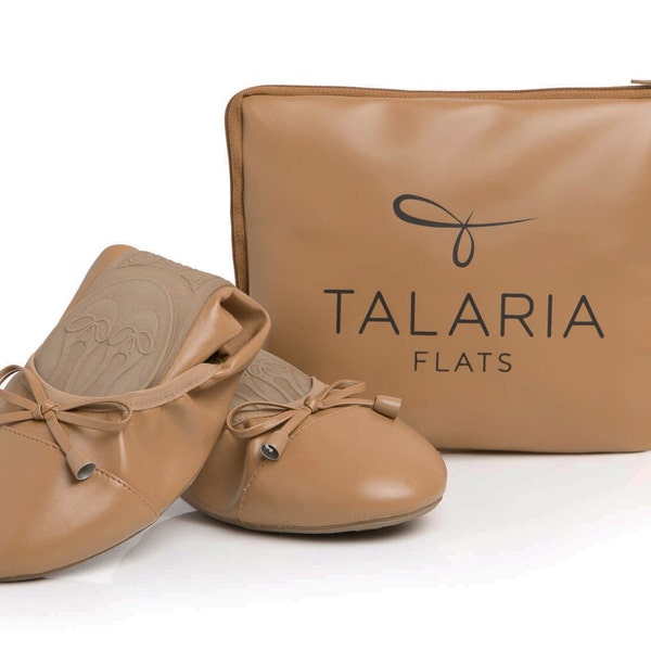 Talaria Flats Caramel Luxury Foldable Ballet Flats,Wedding Ballet Flats,Ballet Flats for Work,Foldable Flats for Travel,Cinderollies,Shoe