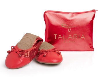 Talaria Flats Ruby Red Premium Foldable Ballet Flats,Wedding Ballet Flats,Ballet Flats for Work,Foldable Flats for Travel,Cinderollies,Shoe