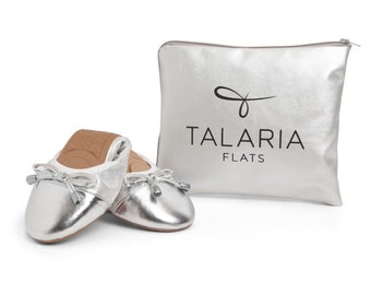 Talaria Flats Silver Premium Foldable Ballet Flats,Wedding Ballet Flats,Ballet Flats for Work,Foldable Flats for Travel,Cinderollies,Flats