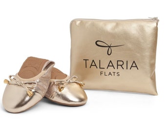 Talaria Flats Gold Premium Foldable Ballet Flats,Wedding Ballet Flats,Champagne Gold Foldable Flats,Bridal Flats,Cinderollies Wedding Flats