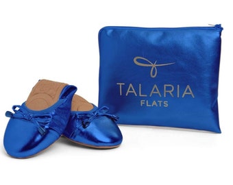 Talaria Flats Cobalt Blue Luxury Foldable Ballet Flats, Wedding Ballet Flats, Something Blue Shoes, Zapatos de novia, Cinderollies, Blue Flats Bridal