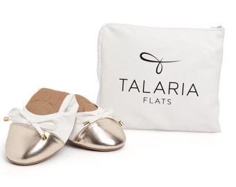 Talaria Flats White Premium Foldable Ballet Flats,Wedding Ballet Flats,Ballet Flats for Work,Foldable Flats for Travel,Cinderollies,Flats