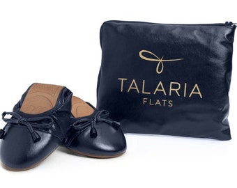 Talaria Flats Navy Blue Premium Flats de ballet plegables, Flats de ballet de boda, Flats de ballet para el trabajo, Flats plegables para viajes, Ceniceros, Zapato