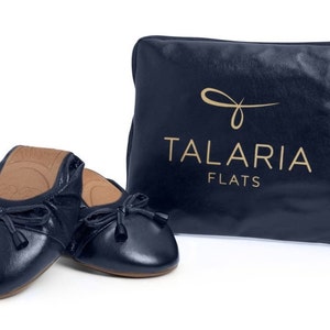 Talaria Flats Navy Blue Luxury Foldable Ballet Flats,Wedding Ballet Flats,Ballet Flats for Work,Foldable Flats for Travel,Cinderollies,Shoe image 2