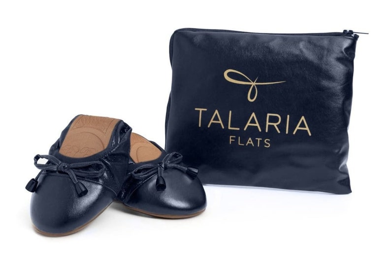 Talaria Flats Navy Blue Luxury Foldable Ballet Flats,Wedding Ballet Flats,Ballet Flats for Work,Foldable Flats for Travel,Cinderollies,Shoe image 2