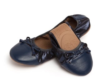 Talaria Flats Azul marino Lujo Plegable Bailarinas, Bailarinas de Boda, Bailarinas para el Trabajo, Bailarinas Plegables para Viajes, Ceniceros, Pisos