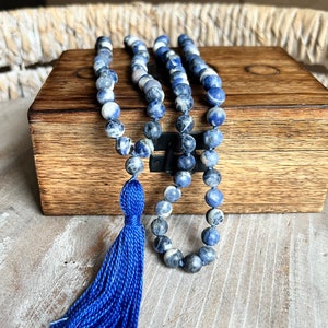 EMOTIONAL BALANCE & COMMUNICATION: Sodalite Mala. 108 beads mala.