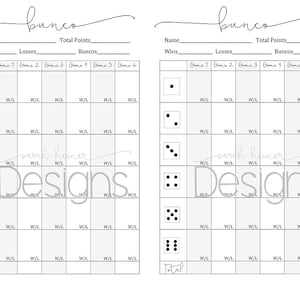 2 Bunco Score Sheets | 6 games | black and white | 8.5 x 11 | Instant Download | Ladies Night | Game Night | Popular Games |