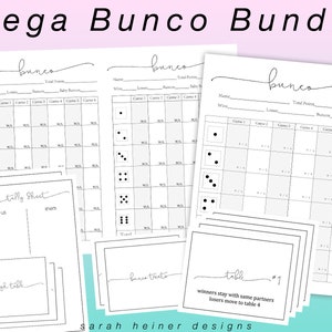 Mega Bunco Bundle | 6 Games (2) | 12-16 players | Tally Sheets (2) | High-Low Tables (4) | Baby Buncos | Tables 1-3 & 1-4 | Instant Download