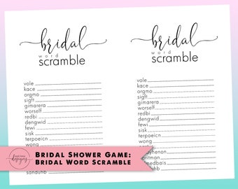 2 Bridal Shower Games | Bridal Word Scramble | Instant Download | 8.5x11 | Marriage | Bride To Be | Love | Black & White | Wedding |