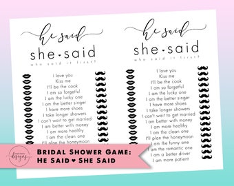 2 Bridal Shower Games | He Said, She Said | Instant Download | Black & White | 8.5x11 | Marriage | Bride To Be | Love