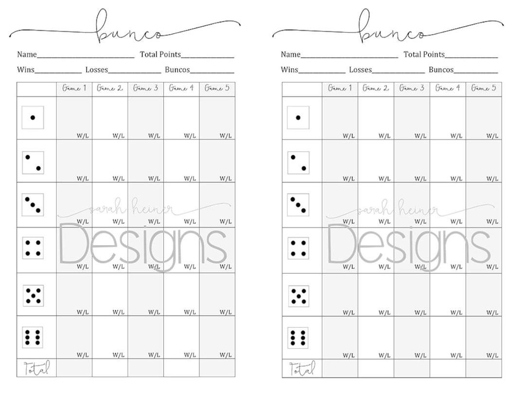 2 Bunco Score Sheets 5 Games Black and White 8.5 X 11 - Etsy