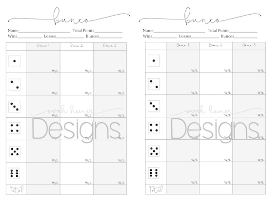 2 Bunco Score Sheets | 3 games | 12 players | black and white | 8.5 x 11 | Instant Download | Ladies Night | Game Night | Girls Game night