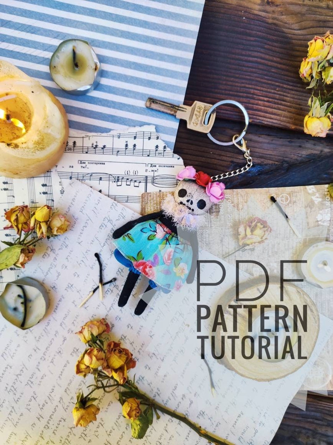 PDF Key Ring Skeleton Pattern Rag Doll Mexican Beautiful Death Haunted