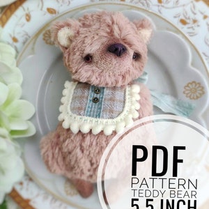 Artist teddy bear in bib 5.5 inch pattern Download PDF, sewing pattern, plush pattern, stuffed teddy bear