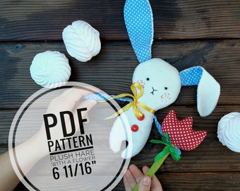 Set Bunny with a flower stuffed animal doll sewing patterns / soft toy PDF Easy pattern rag doll animal Pattern Download
