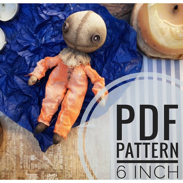 PDF Pattern Pumpkin man,pdf cloth voodoo doll,  Halloween, rag doll, horror doll,button eyes, Collectible Art Toy, creepy art doll