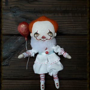 Fabric doll  Art doll creepy clown  scary evil clown  with red balloon