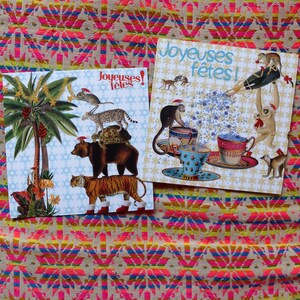 2 cartes de voeux Singes et  Animaux de la jungle /Joyeuses Fêtes / avec enveloppe