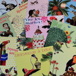 Lot de 5 cartes carrées (bébé, anniversaire, mariage, merci, félicitations...) + enveloppes