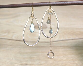 Labradorite cluster mismatched earrings, Dangle & Drop Earrings, clip on earrings, gemstone earrings, asymmetrical earrings, cluster earring