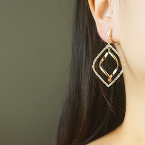 Gold CZ clip on earrings, non pierced earrings, lever back clip on earrings, clip on earrings, dangle & drop clip on earrings, gift for her