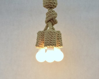200cm Very long chandelier made of sailing rope for 3 light bulbs ~80