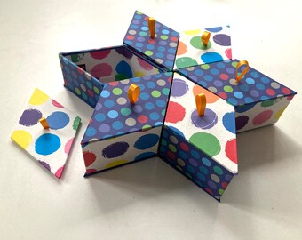 STAR-shaped BOX - handmade- vegan gift- Christmas- Hanukkah- gift for best friend- spotty- dots- multicoloured