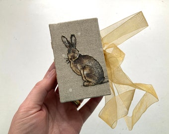 Brown Hare - handmade miniature journal with embroidery - vegan gift- book lover - birthday- anniversary- Christmas- Easter- spring- bunny