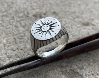 SUN Signet Ring / hand engraved / Sun, Moon & Stars Collection