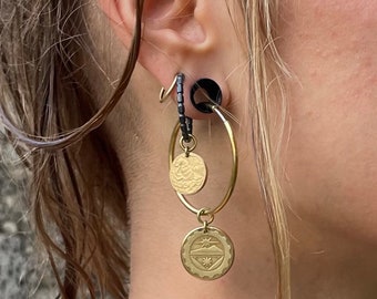 Medium COIN HOOPs / single piece / hoop earrings / coin earrings / Philippines