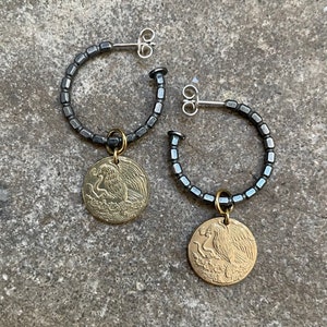 Black COIN HOOPs / Mini Hoop Earrings / Coin Earrings / Blackened Sterling Silver / Mexico image 1