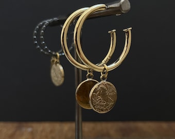 1 Pesos COIN HOOPs / Hoop Earrings / Coin Earrings / Mexico