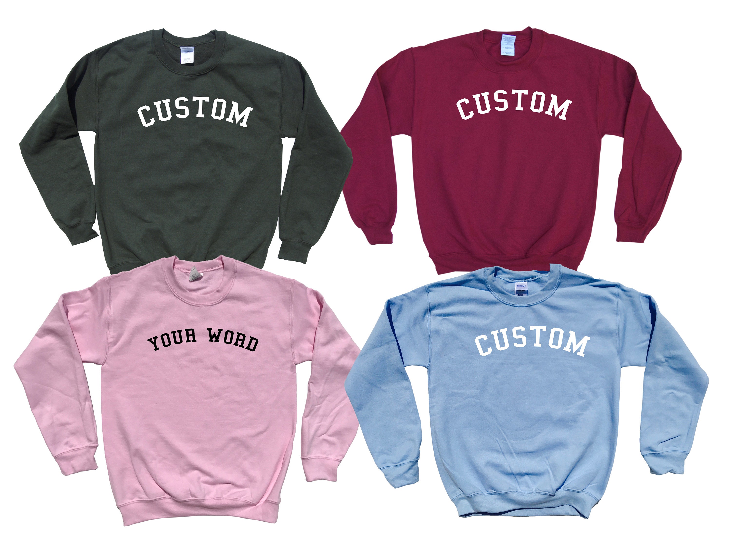 CUSTOM Your TEXT Your WORD College Type Crewneck Sweater - Etsy