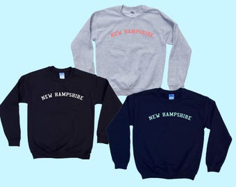 NEW HAMPSHIRE  - Crewneck - State Sweatshirt - Simple Design - Old School College Font - Great gift for traveling!